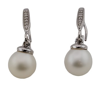 9ct white gold pearl/diamond Drop Earrings